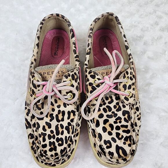 Sperry Bluefish Brown Leopard Print Pony Hair Boat Shoes Size 7.5 - Picture 9 of 9